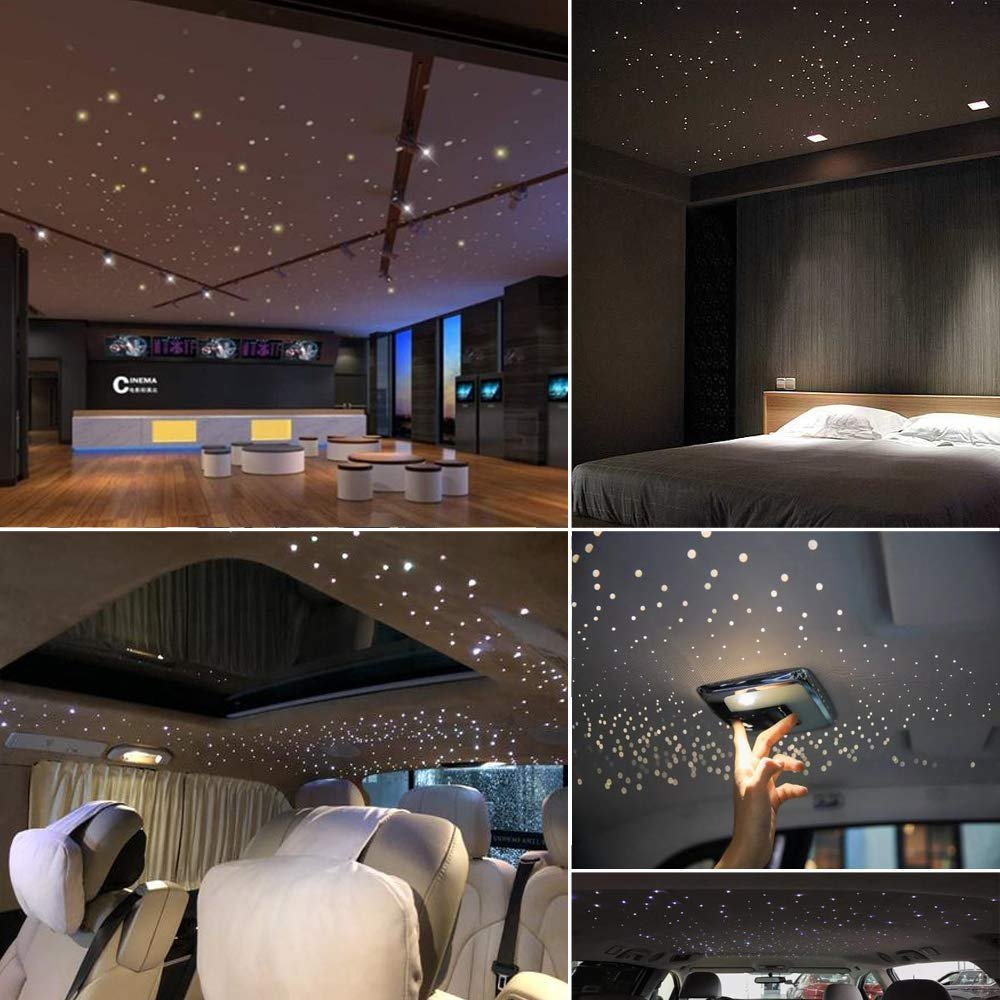 16W Fiber Optic Star Ceiling Light Kit RGBW APP+Music Control Sound Sensor Light Source with 28key RF Musical Remote and Fiber Cable 300pcs 0.75mm/1MM/1.5MM 9.8ft/3m for car and Home Image 