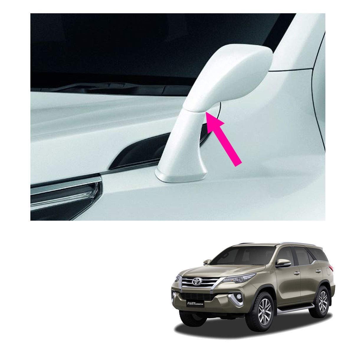 Car Bonnet Fender Side Mirror Wide Angle View Compatible With Toyota Fortuner New - White Image 