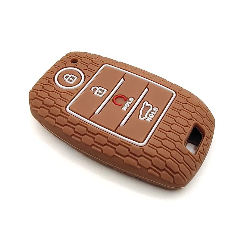 CLOUDSALE Silicone Key Cover fit Compatible for Sonet, Carens, Seltos 2020,Sonet X-line 4 Button Smart Key (Push Button Start Models, Compare Key Shape and Buttons Before Ordering) (Brown) (Pack Of 1) Image 