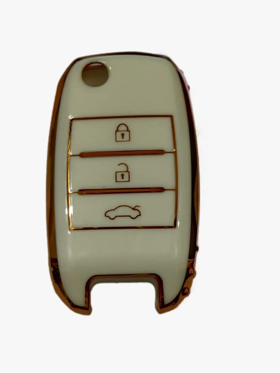 TPU Carbon Fiber Style Car Key Cover Compatible with Kia Seltos Sonet 3 Button Flip Key (White) Image 