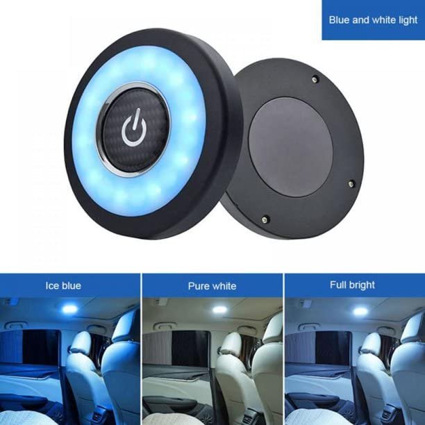 Wireless Magnetic USB Charging LED Light Portable Round Universal Rechargeable Wireless Lamp For Car Interior(White/Blue) Image 