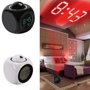 Digital LCD Display Colorful Alarm Clock with Voice enable Weather Station, LED, Temperature and Wake Up Projector Image 