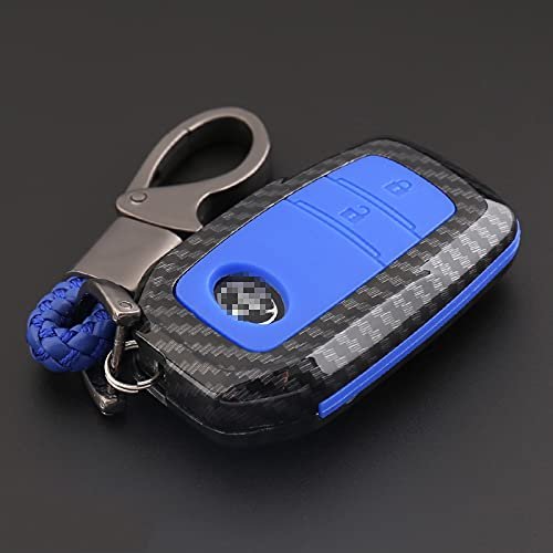 Carbon Fiber Key Fob Cover Shell Keyless Key Hard Case with Keychain For Toyota Fortuner 2,3 Button (Pack of 1,Blue) Image 