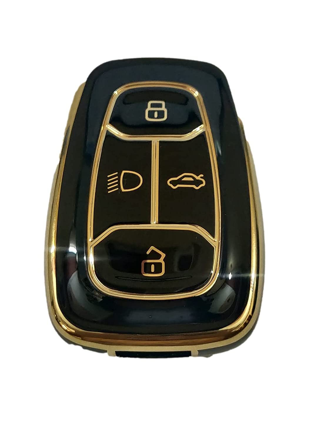 TPU Key Cover Compatible For Tata Nexon, Harrier, Altroz, Tigor BS6, Punch, Safari 2021, Safari Gold 4 Button Smart Key (Black) Image 