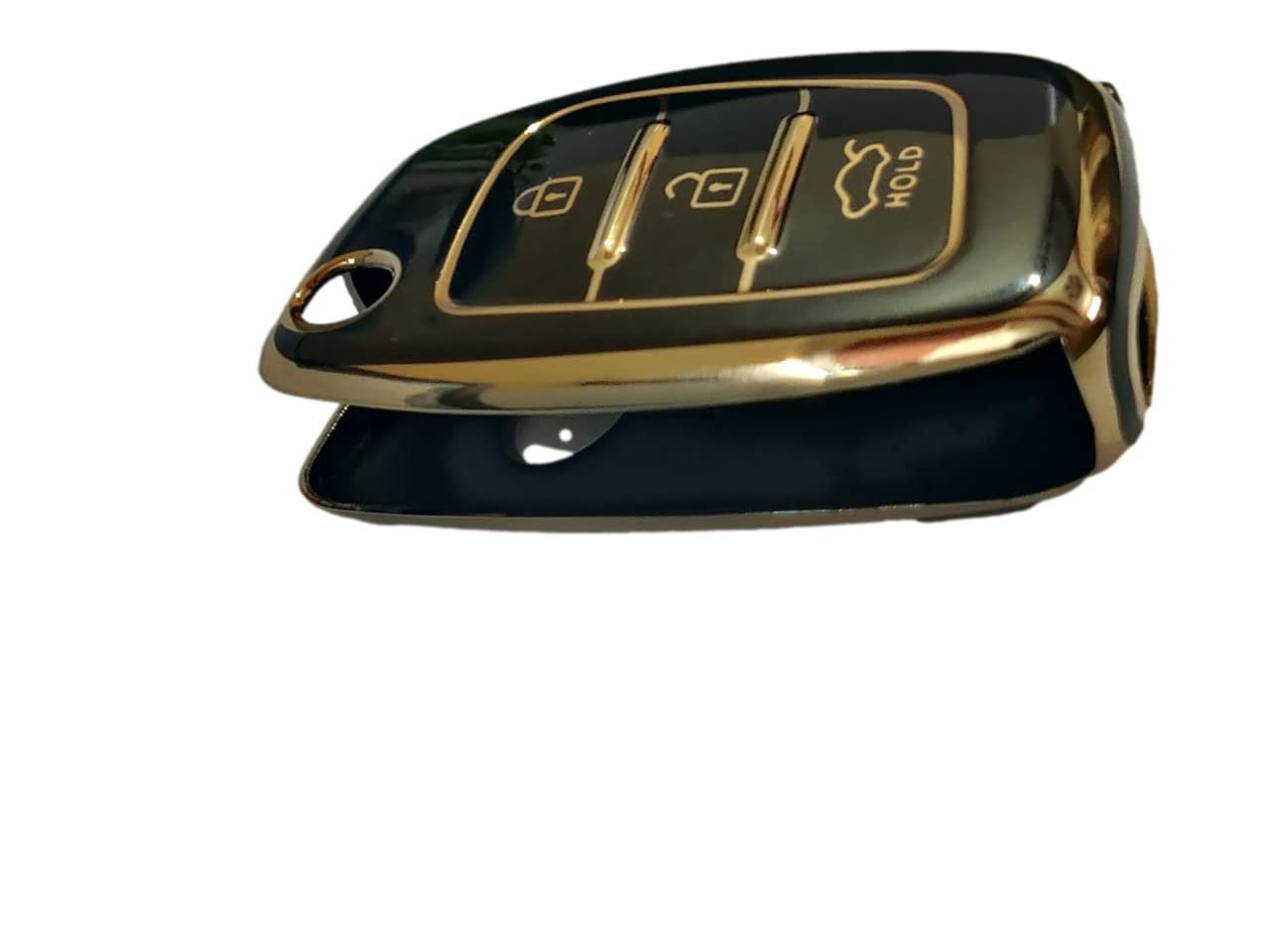 TPU Car Key Cover Compatible with Hyundai Old I-10 Grand, Old I-20, Old Creta Flip Key (Black) Image 