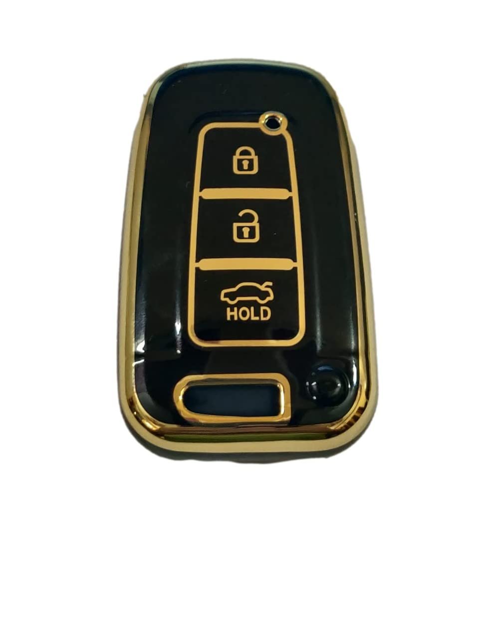 TPU Key Cover Compatible for Hyundai Verna Fluidic Old i20 Santafe Push Button Smart Key (Black) Image 
