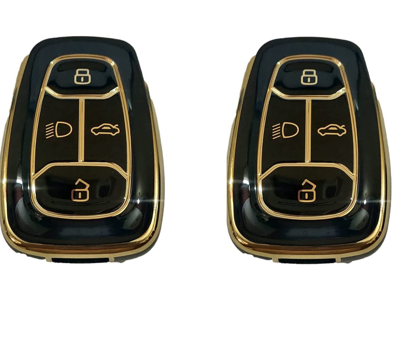 TPU Key Cover Compatible for Tata Nexon, Harrier, Altroz, Tigor BS6, Punch, Safari 2021, Safari Gold 4 Button Smart Key (Black, Pack of 2) Image 