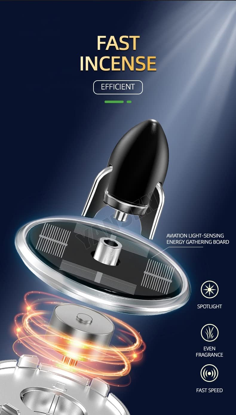 Car Aroma Diffuser Air Freshener Perfume Solar Power Dashboard Rocket style Decoration With Perfume(Black) Image 