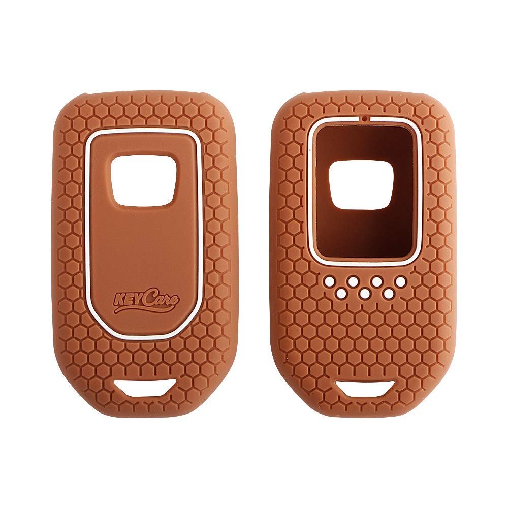 Silicone Car Key Cover Compatible with City, Civic, Jazz, Amaze, CR-V, WR-V, BR-V smart key (push button start models)- Brown Image 