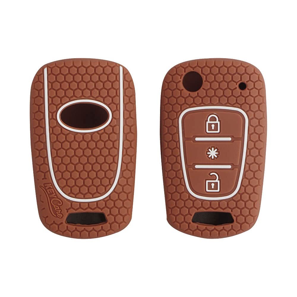 Silicone Car Key Cover Compatible with Cover For i10, Old i20, Verna Fluidic (2007-2011 Models with Flip Key)- Brown Image 