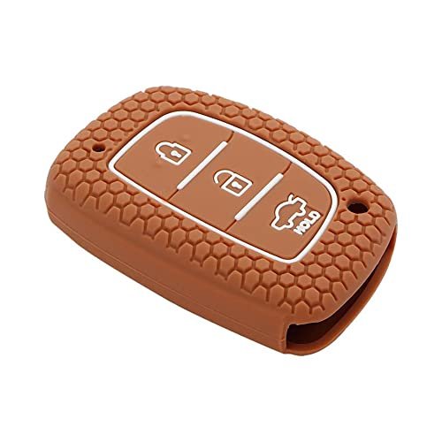 Silicone Car Key Cover Compatible with Aura, Elantra, i10 Grand Nios, i20 Elite, Verna 4S, Creta, i10 Grand, i20 Active, Xcent, Tucson 3 Buttons Smart Key Only -Brown Image 