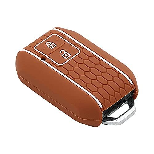 Silicone Car Key Cover Compatible with Baleno, Swift, Ertiga, XL6, Dzire Models with 2 Buttons Smart Key- Brown Image 