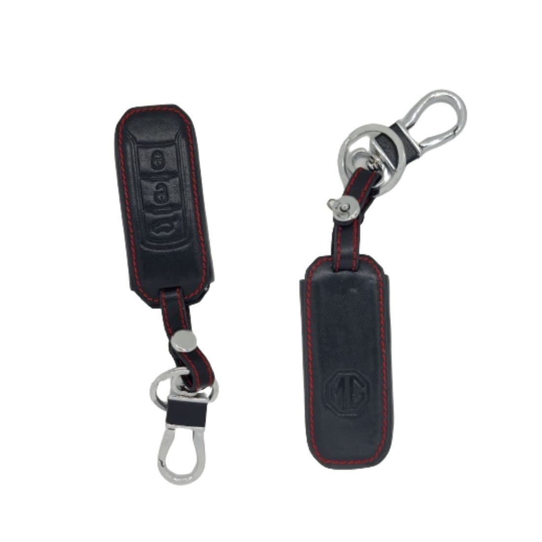 Leather Key Cover with Key Chain For MG Hector Smart Key (For Push Button Start Only, Pack of 1) Image 