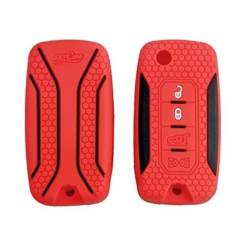 Silicone Key Cover Compatible with Jeep Compass, Trailhawk Flip Key (RED) Image 