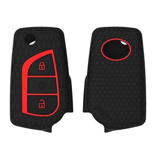 Silicone Key Cover Compatible with Innova Crysta, Corolla Altis Flip Key (Non Push Button Start Models) (Black) Image 