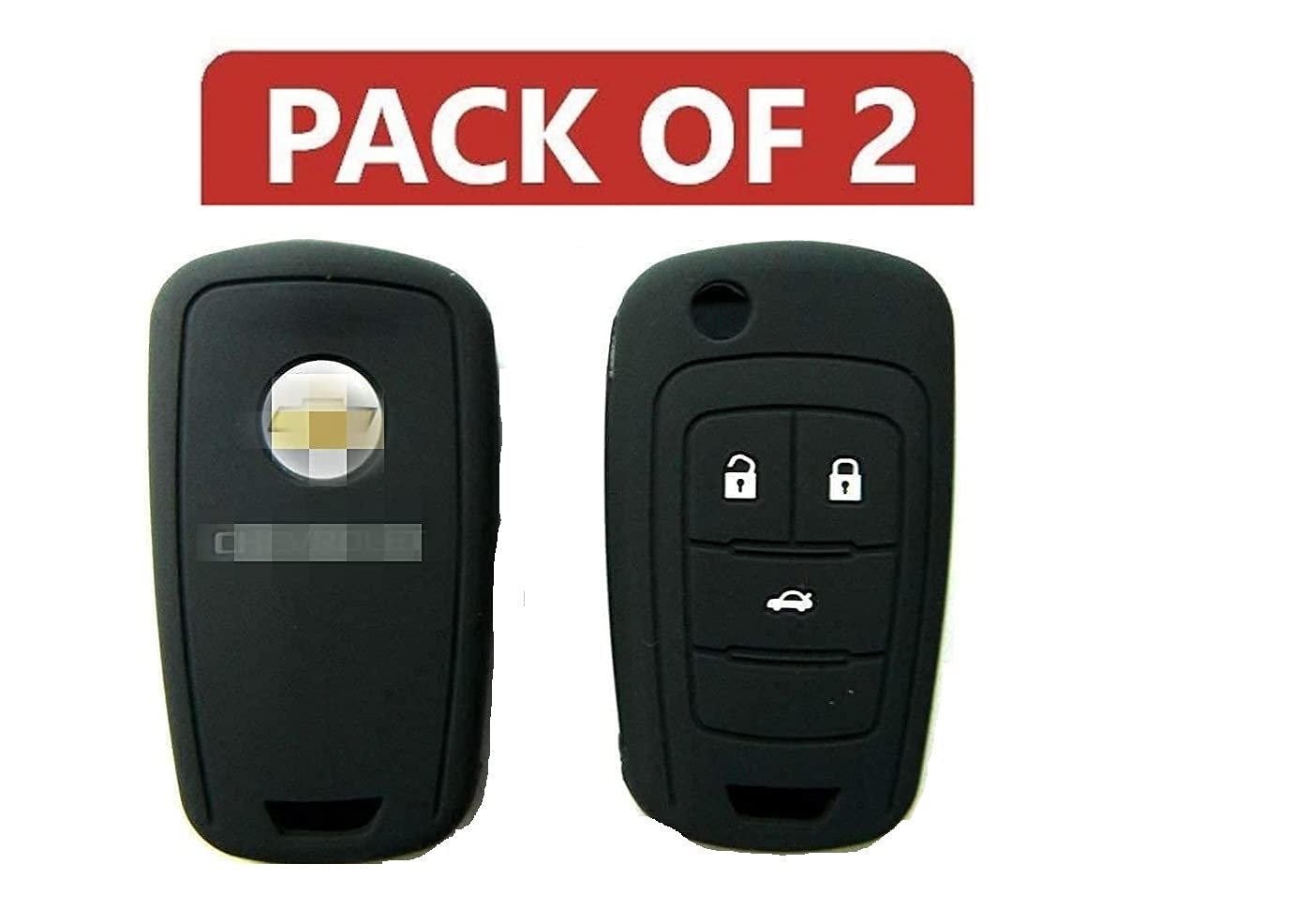 Silicon Key Cover Compatible with Chevrolet Cruze (Black, Pack of 2) Image 