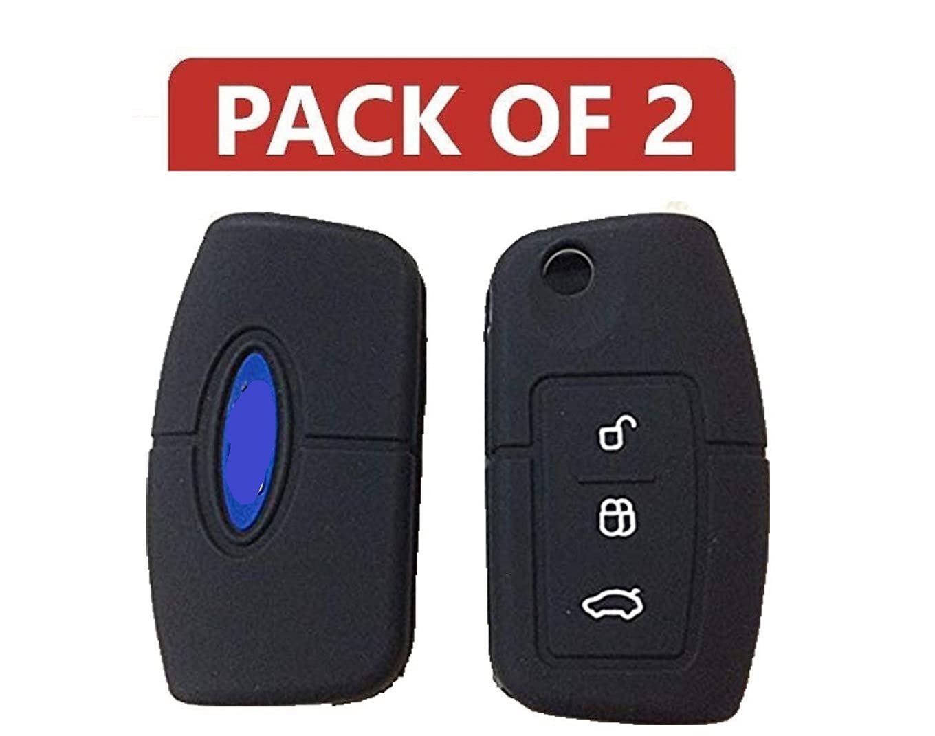 Silicone Flip Key Cover Compatible with Ford Ecosports Fiesta (not For Push Button Start) (Black, Pack of 2) Image 