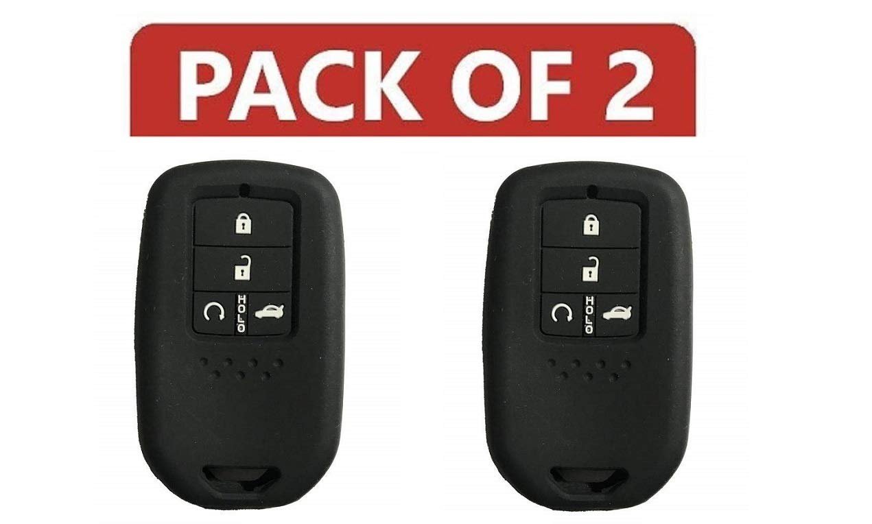 Silicone Key Cover Compatible with Honda Civic (2019) Smart Key (Black, Pack of 2) Image 