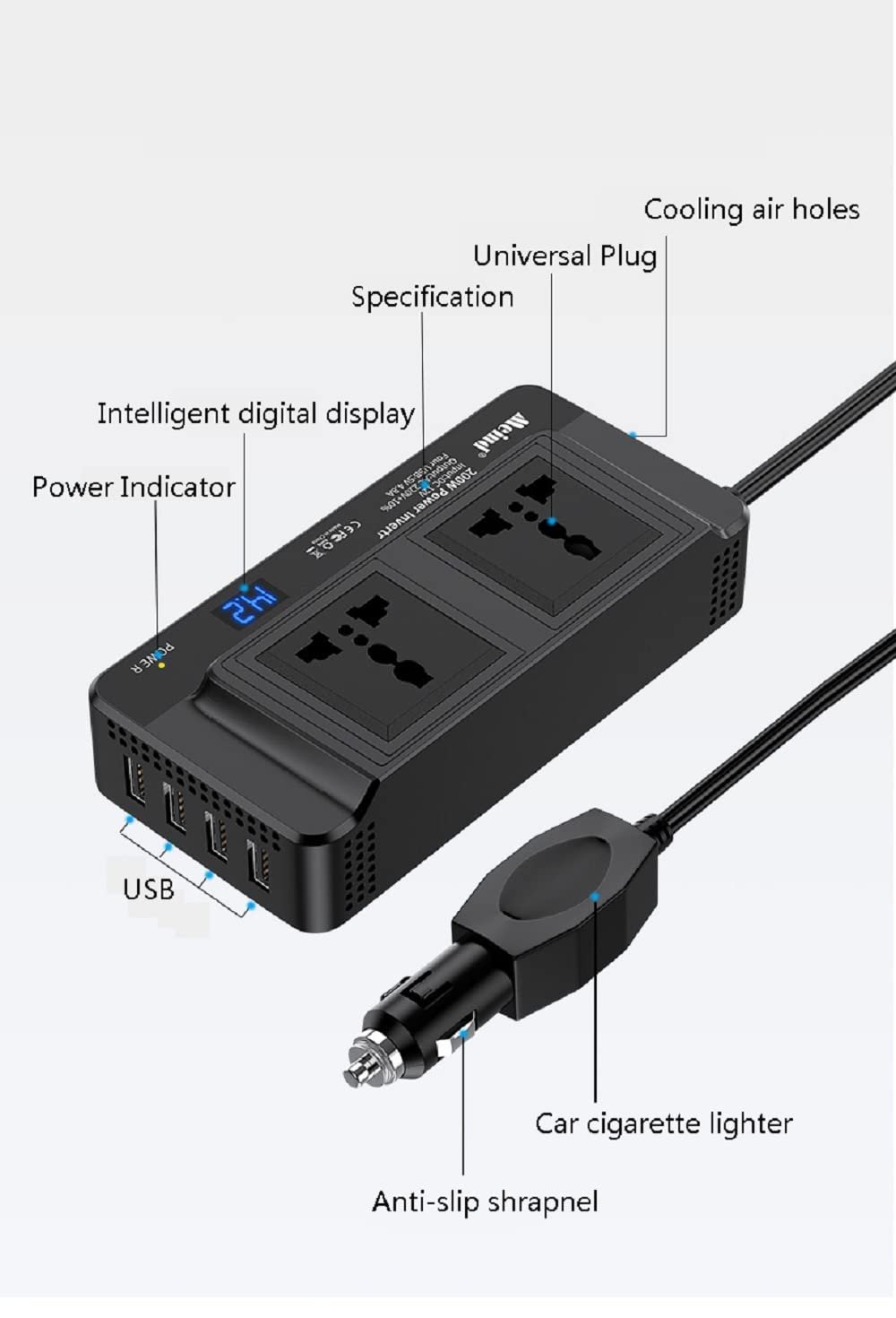 200W Socket 12V To 220V Inverter Voltage with 4 USB Cigarette Lighter Universal for Car Image 