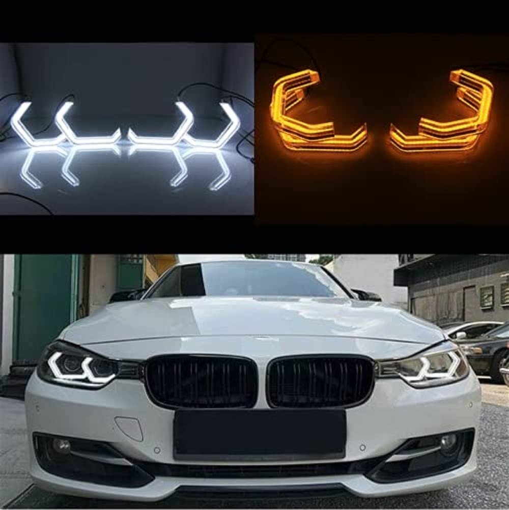 AES LED Headlight Car Accessories Replacement Halo Crystal White Yellow Running Light Turn Signal Light Angel Eyes (White/Yellow, Matrix) Image 