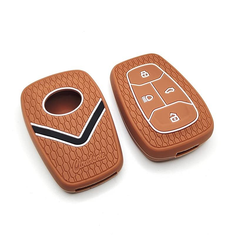 Silicone Key Cover Compatible For Tata Nexon, Harrier, Altroz, Tigor BS6, Punch, Safari 2021, Safari Gold 4 Button Smart Key (Pack of 1, Brown) Image 