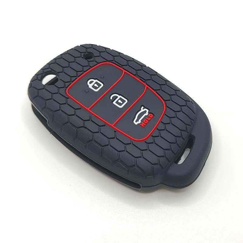 Silicone Key Cover compatible with Venue Aura Elite i20 Grand i10 Nios Xcent 3 Button Flip Key (Black) Image 