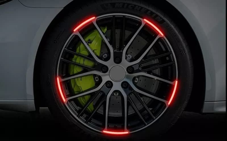 Car Bike Wheel Tyre Rim Decoration Radium Reflective Safety Warning Sticker (Red, Pack of 20 stickers) Image 