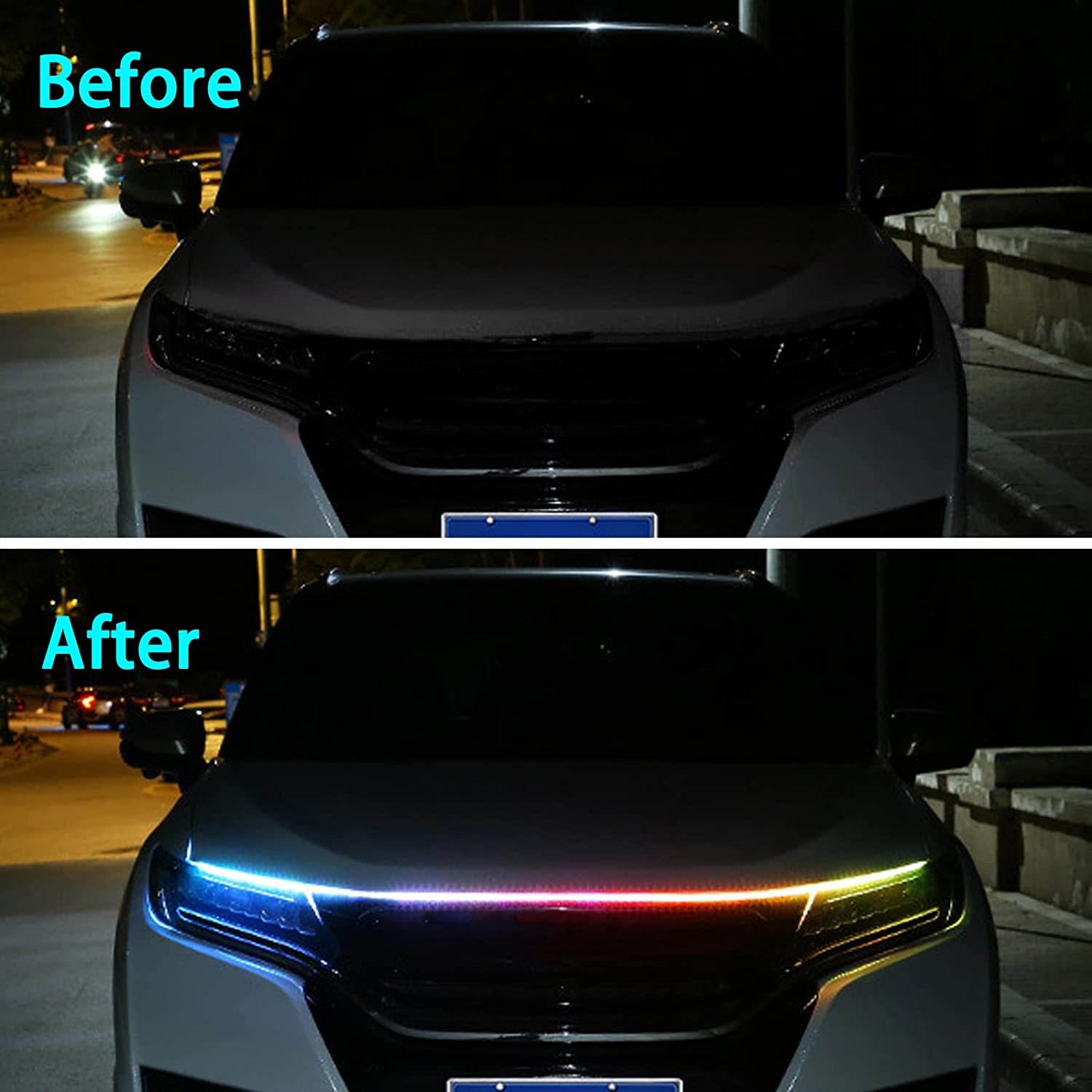 70 Inches Flexible Waterproof Car Hood Strip Led Light, APP and Remote Control Daytime Running Light for Cars, SUVs,Trucks Image 