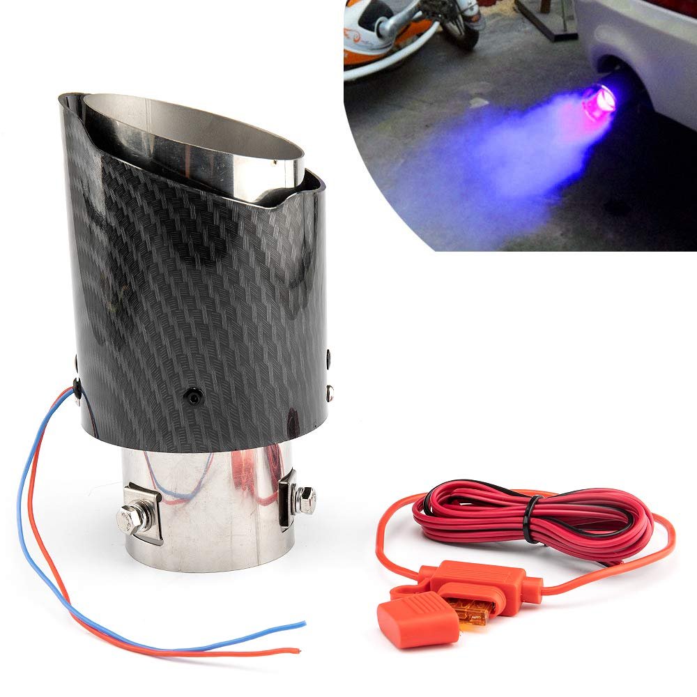 Blue Flame Led Exhaust Muffler Tip Carbon Fiber Car Tail Pipe Light 2.5 Inch Inlet 4 Inch Outlet - Rolled Style Image 