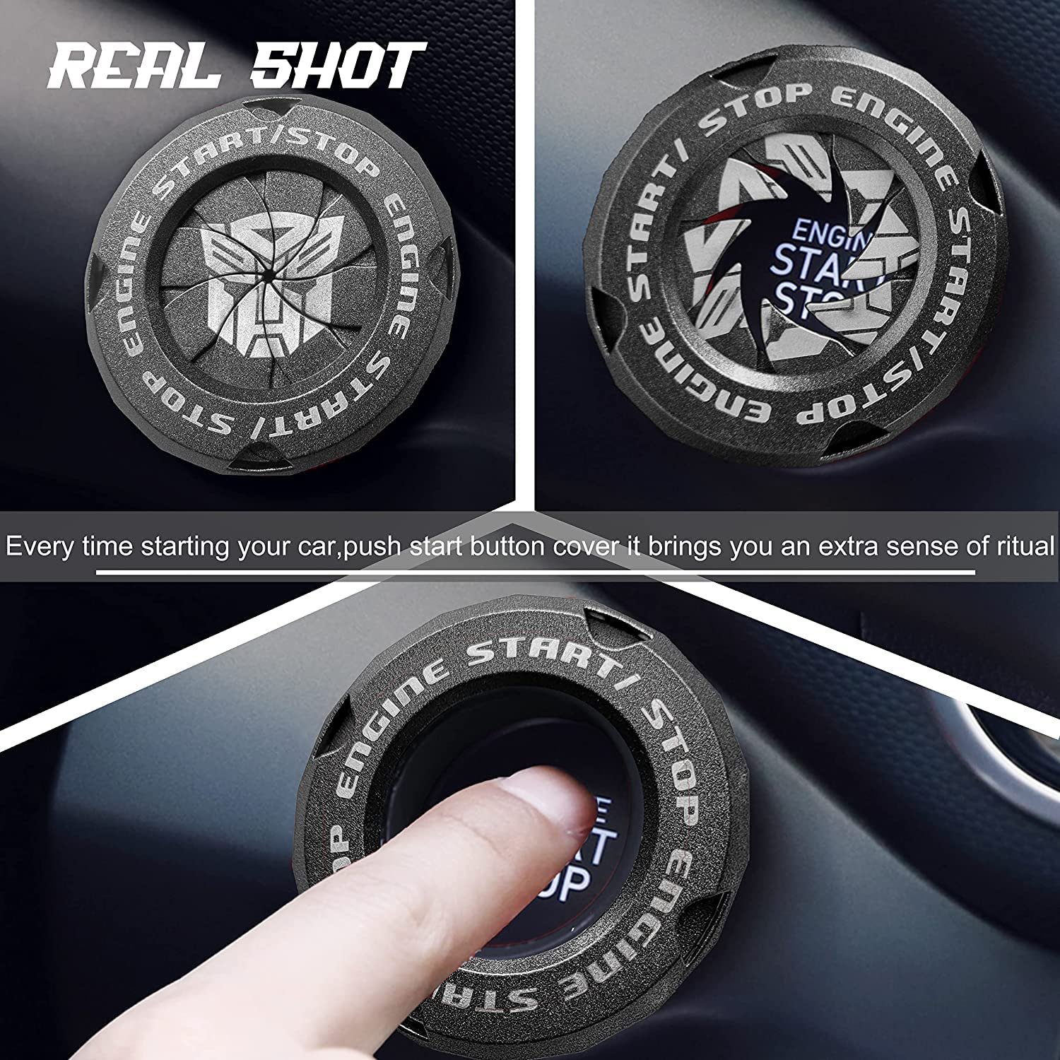 Transformer Style Push Start Stop Button Cover Car Engine Push Start Stop Button Cover Anti-Scratch Car Engine Decoration(Silver) Image 