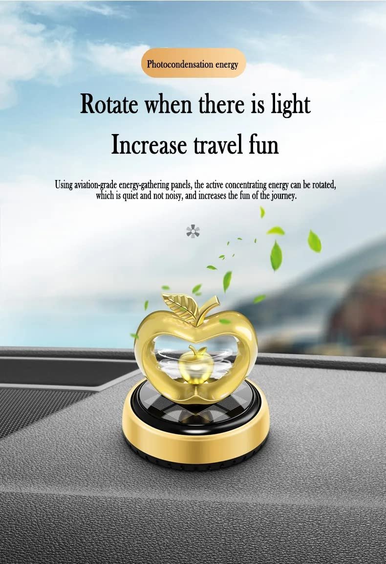 Apple Car Solar Rotating Perfume Air Freshener Car Fragrance Dashboard Accessories Car Organic Perfume(Golden) Image 
