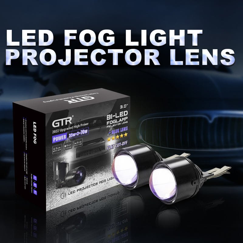 GTR Fog Projector Lamp With High/ Low Beam Blue Lens With Bracket 70W/Pair  (White) 1 Year Warranty Image 