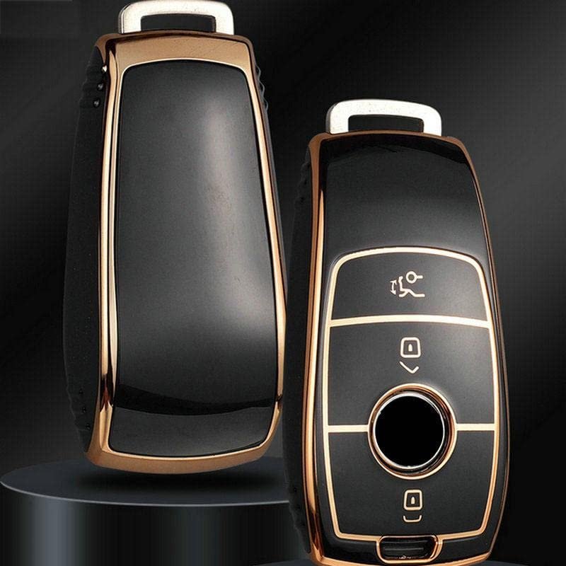 TPU Car Key Cover Compatible For Benz E Series Smart Key (Gold/Black) Image 
