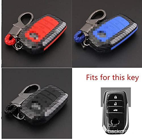 Carbon Fiber Key Fob Cover Shell Keyless Key Hard Case with Keychain Compatible With Toyota Innova Crysta (Blue, For Push Button Only) Image 