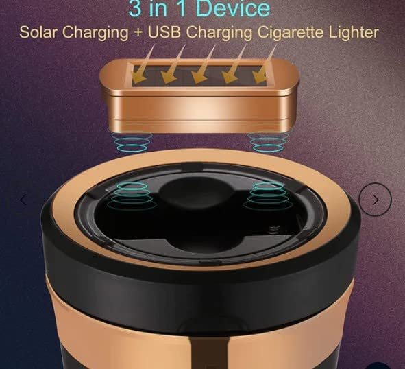 LED Light USB Charging Car Ashtray Cup with Detachable smokeless Solar Lighter Image 
