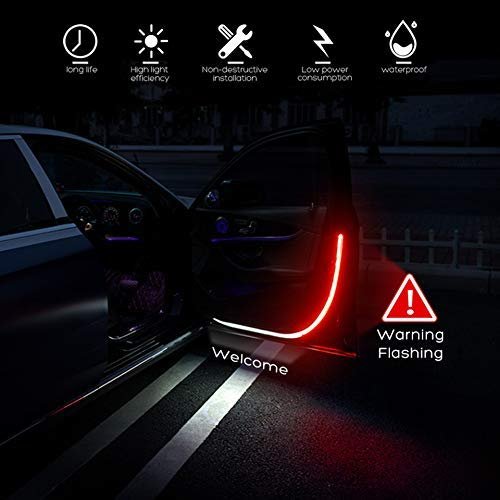 Anti Rear-end LED Collision Safety Car Door Opening Strobe Flashing Warning Welcome Flash Light (Red and Ice Blue) Image 
