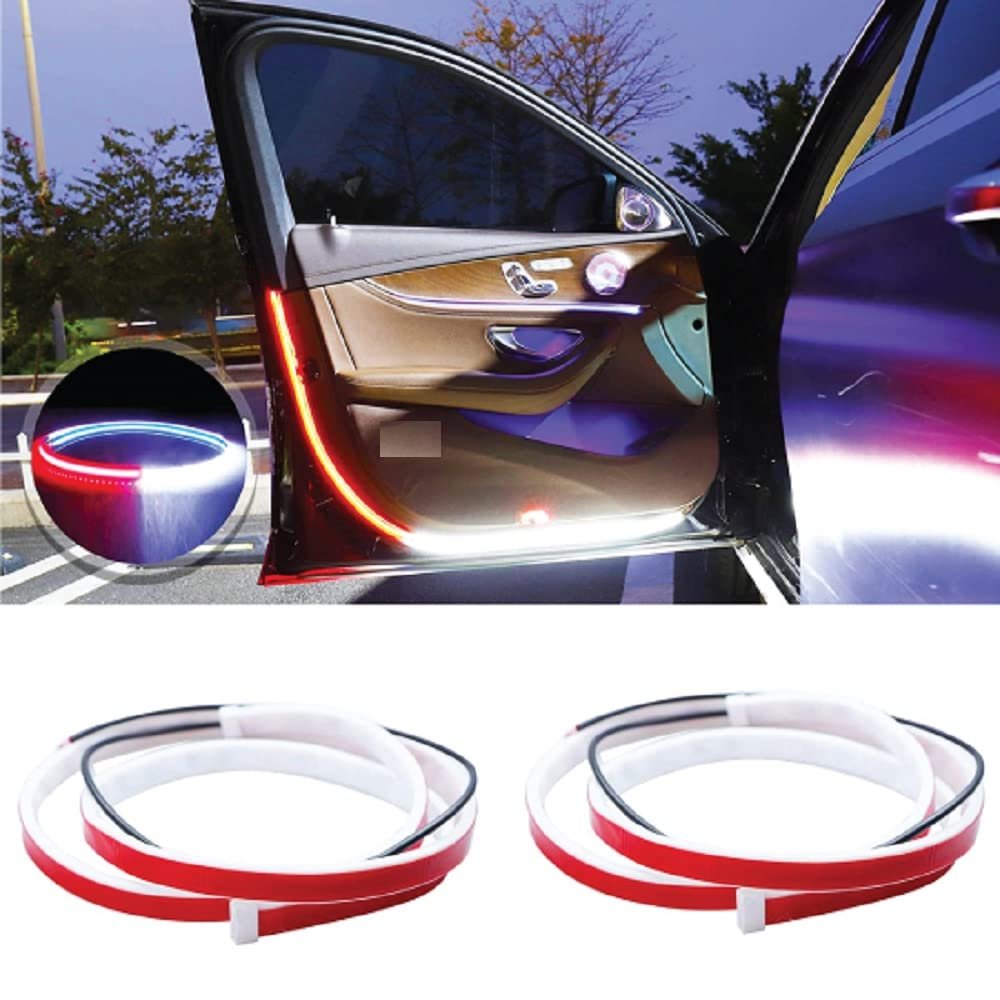 Anti Rear-end LED Collision Safety Car Door Opening Strobe Flashing Warning Welcome Flash Light (Red and Ice Blue) Image 