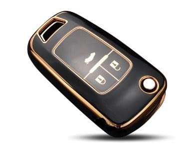 TPU Key Cover Compatible with Chevrolet Cruze (Black/Gold) Image 