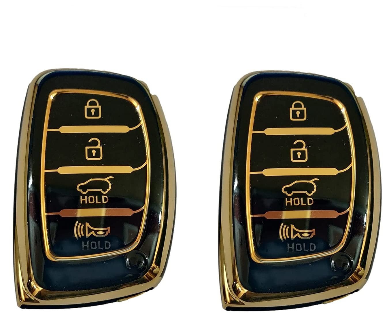 TPU Car Key Cover Compatible with Creta, Alcazar, i20, Venue, i10 Nios, Xcent 4 ButtonSmart Keys (Pack of 2) Black Image 