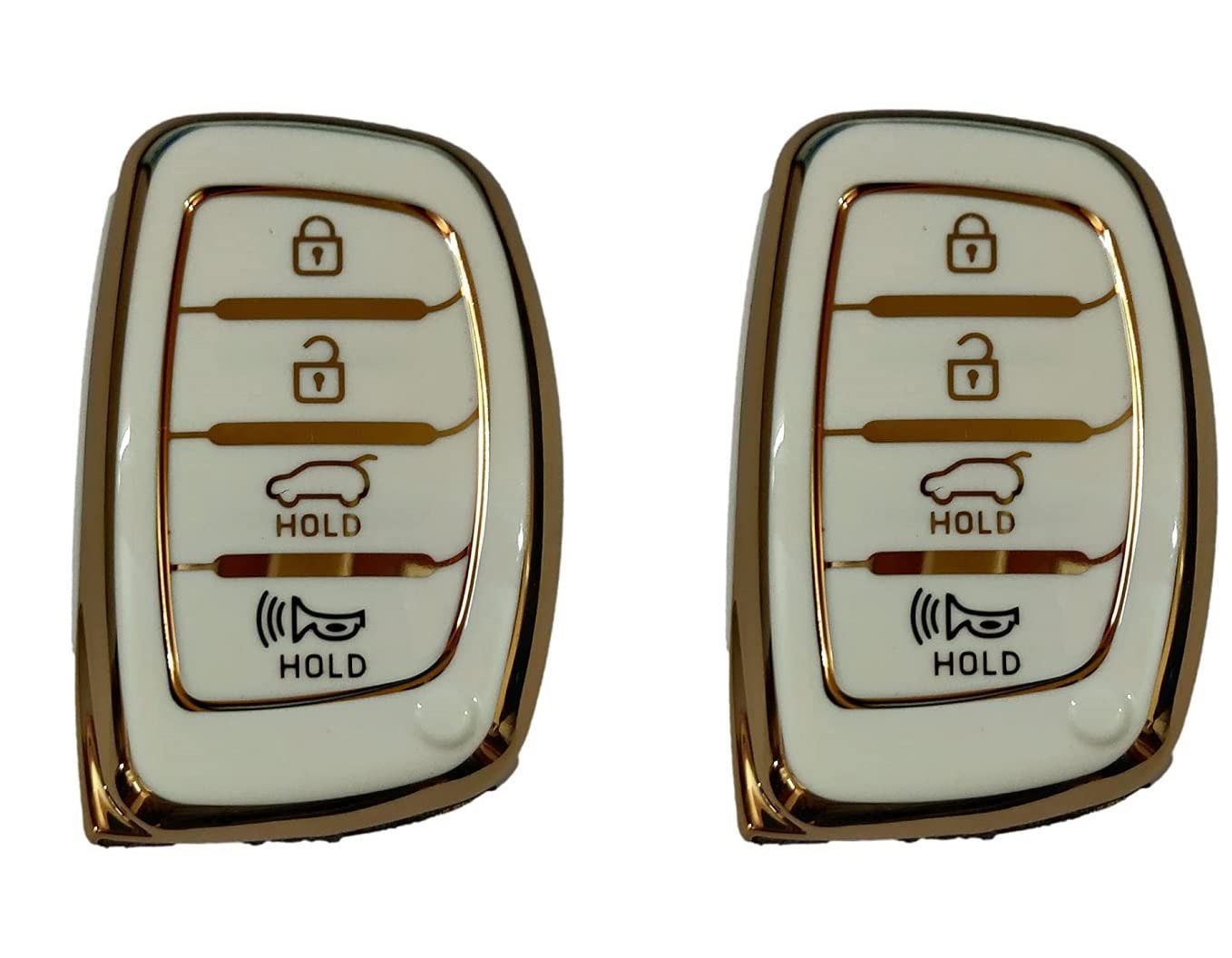 Place TPU Car Key Cover Compatible with Creta, Alcazar, i20, Venue, i10 Nios, Xcent 4 ButtonSmart Keys (Pack of 2, White) Image 