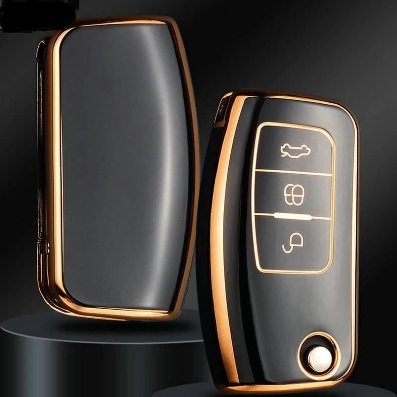 TPU Car Key Cover Compatible With Fiesta, Figo, Old Ecosport Flip Key (Black) Image 