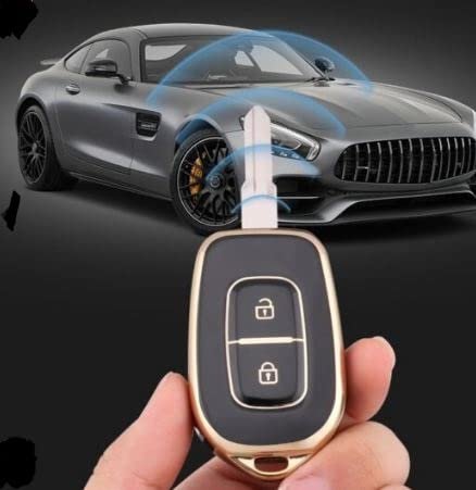 TPU Car Key Cover Compatible With Renault Kiger, Kwid, Duster 2 Button Remote Key (Black) Image 