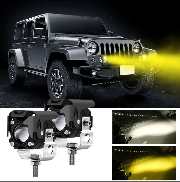 Universal M1 Double Color LED 30W Spotlight Motorcycle Headlight Small Steel Cannon 9-30V Moto Indicator Fog Lamp White Yellow Image 