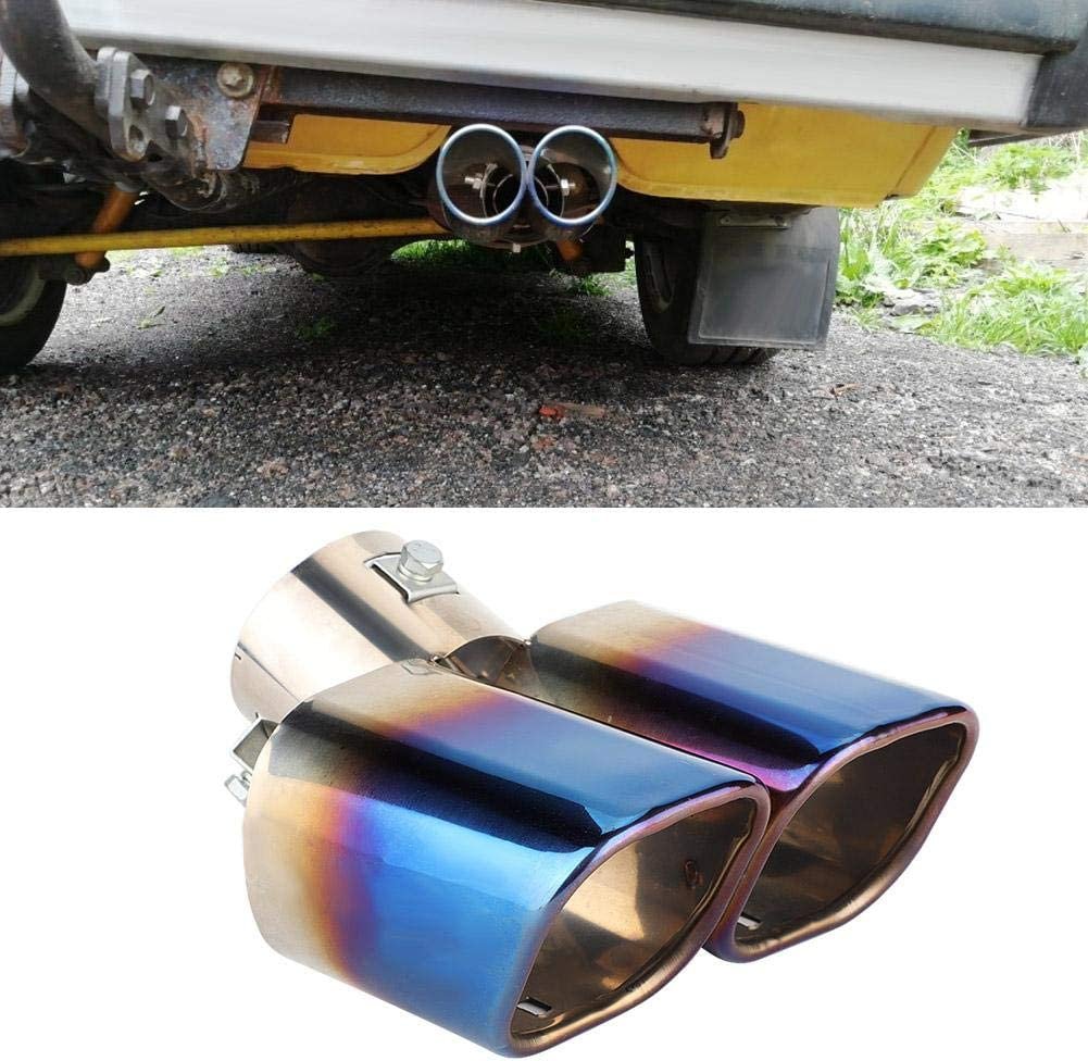 Car Exhaust Pipe-Duokon Universal Stainless Steel Car Square Exhaust Pipe Double Outlet Rear Muffler Tail Throat Square Double Out Roasted Blue Tail Throat (B206) Image 