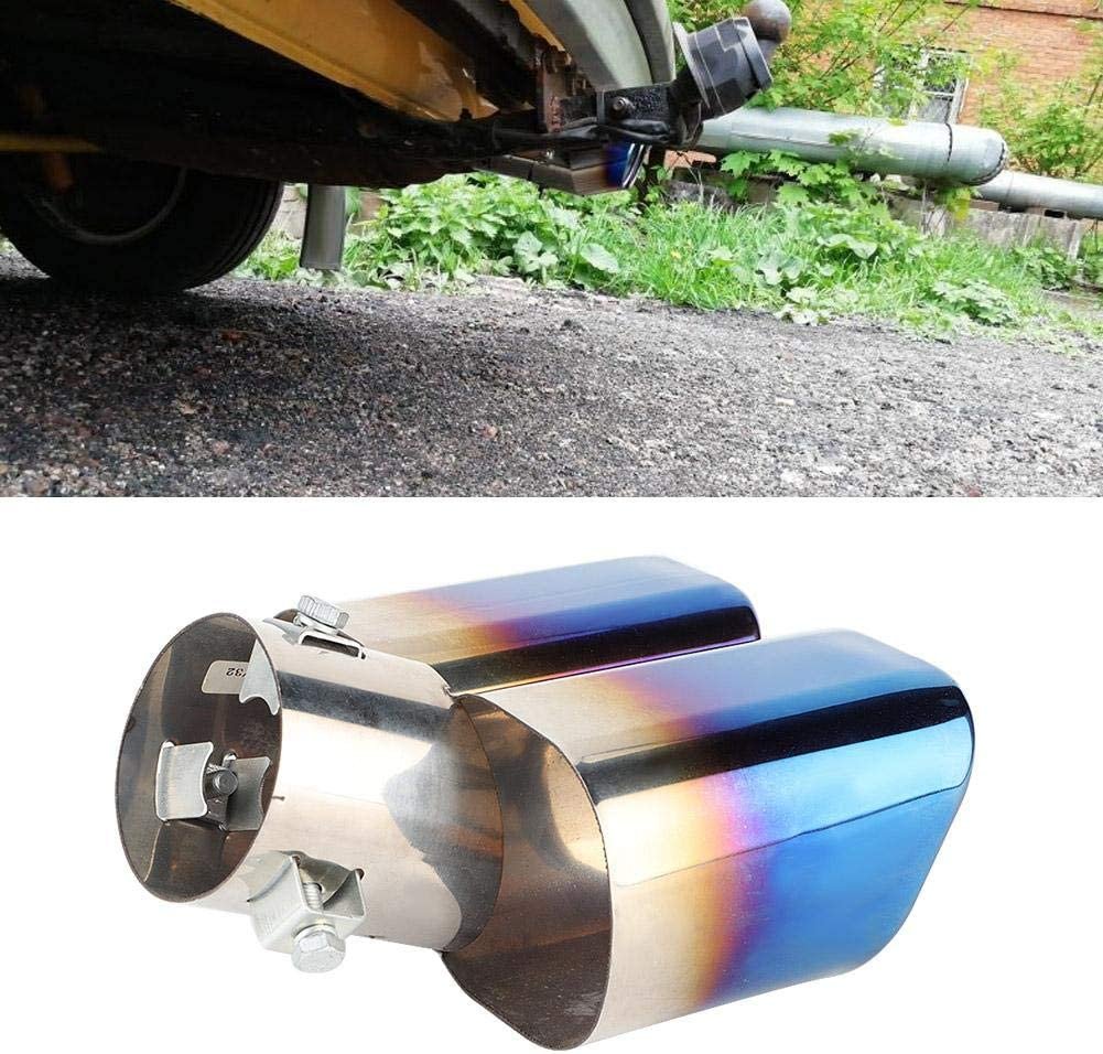 Car Exhaust Pipe-Duokon Universal Stainless Steel Car Square Exhaust Pipe Double Outlet Rear Muffler Tail Throat Square Double Out Roasted Blue Tail Throat (B206) Image 