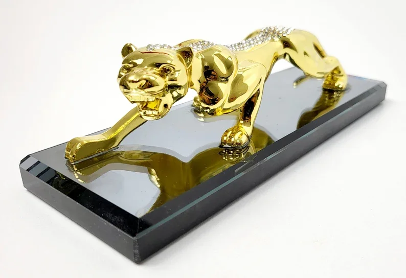 Golden Color Jaguar Statue For Car Dashboard, Showpieces For Home Décor or Office Décor Image 