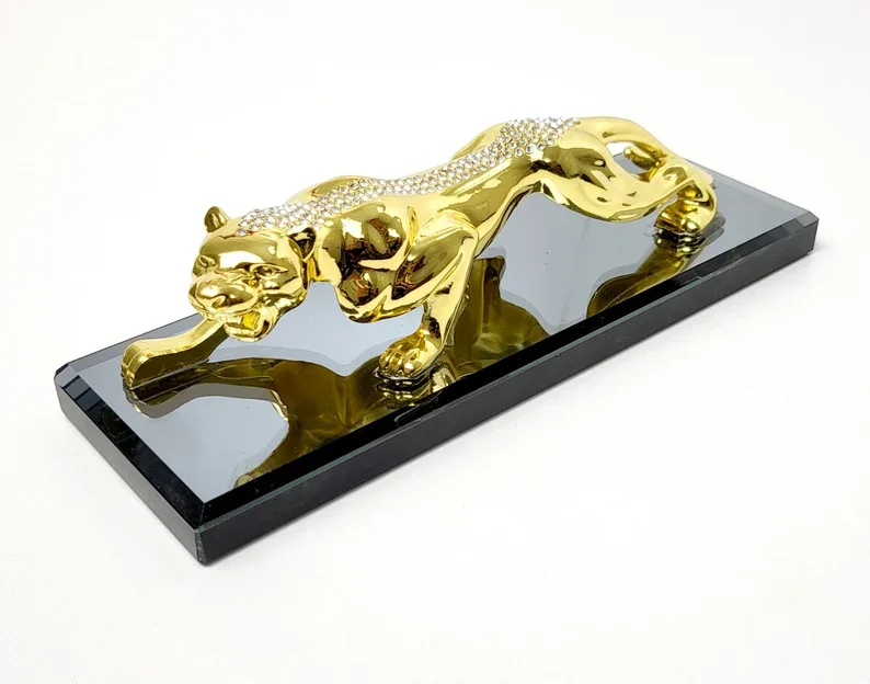 Golden Color Jaguar Statue For Car Dashboard, Showpieces For Home Décor or Office Décor Image 