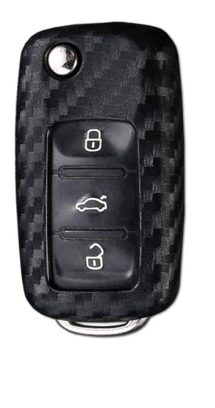 Carbon Fiber ABS Flip Remote Key Fob Hard Shell Case Cover For Fabia, Superb, Rapid, Laura, Octavia, Yeti 3 Buttons Flip Car Key Cover (Black Image 