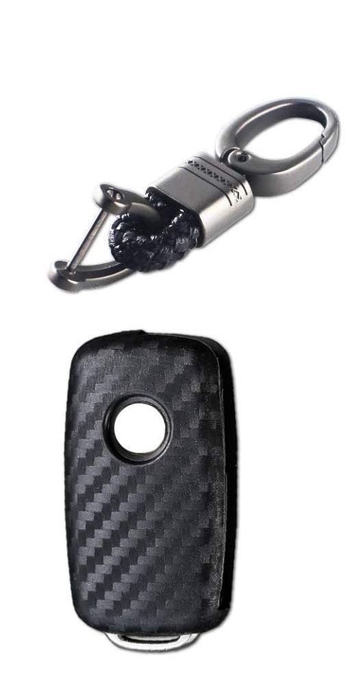 Carbon Fiber ABS Flip Remote Key Fob Hard Shell Case Cover For Fabia, Superb, Rapid, Laura, Octavia, Yeti 3 Buttons Flip Car Key Cover (Black Image 