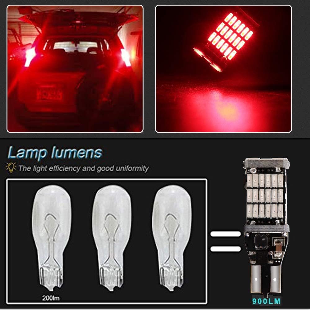 T15 LED Bulb Super Bright 45 SMD 10w 1000lm 6000K Canbus Error Free Bulbs Fit For Auto Backup Reverse Lights - Pack of 2 (Red) Image 